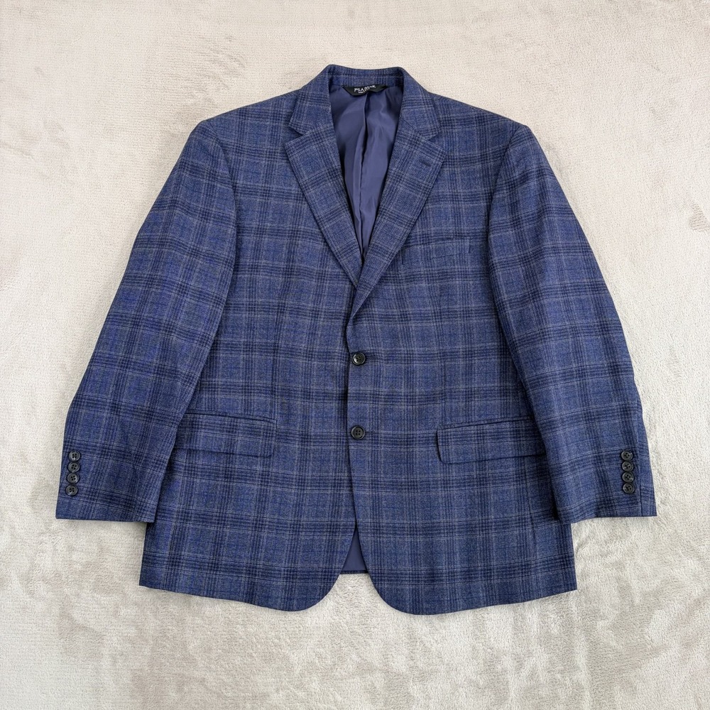 Jos A Bank Traveler Tailored Fit Sport Coat Blazer Men 44S Blue Glen Plaid Wool